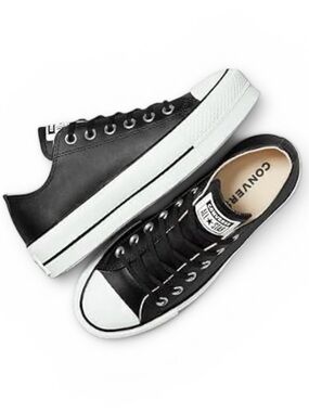 Converse Chuck Taylor All Star Black Leather Lift Platform Sneakers Women’s 9.5